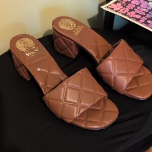 Vince Camuto Quilted Brown Slide Heels